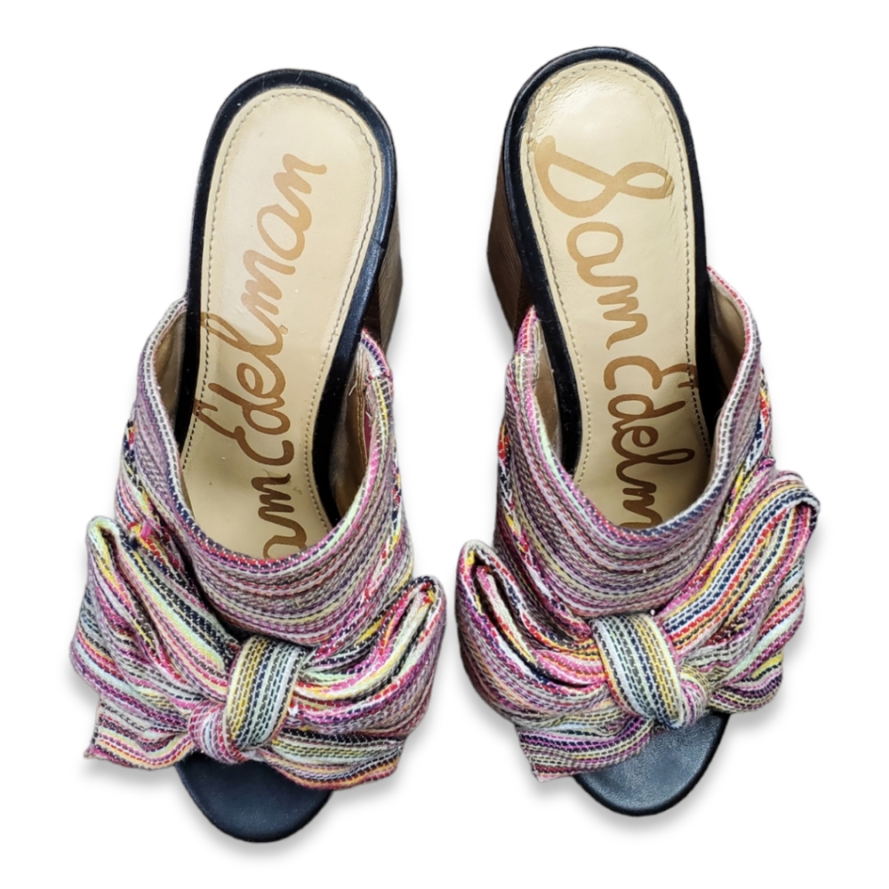 Sam Edelman Women's Yumi Bow Bright Multi Striped Mule Sandals Size 6M, - Picture 2 of 7